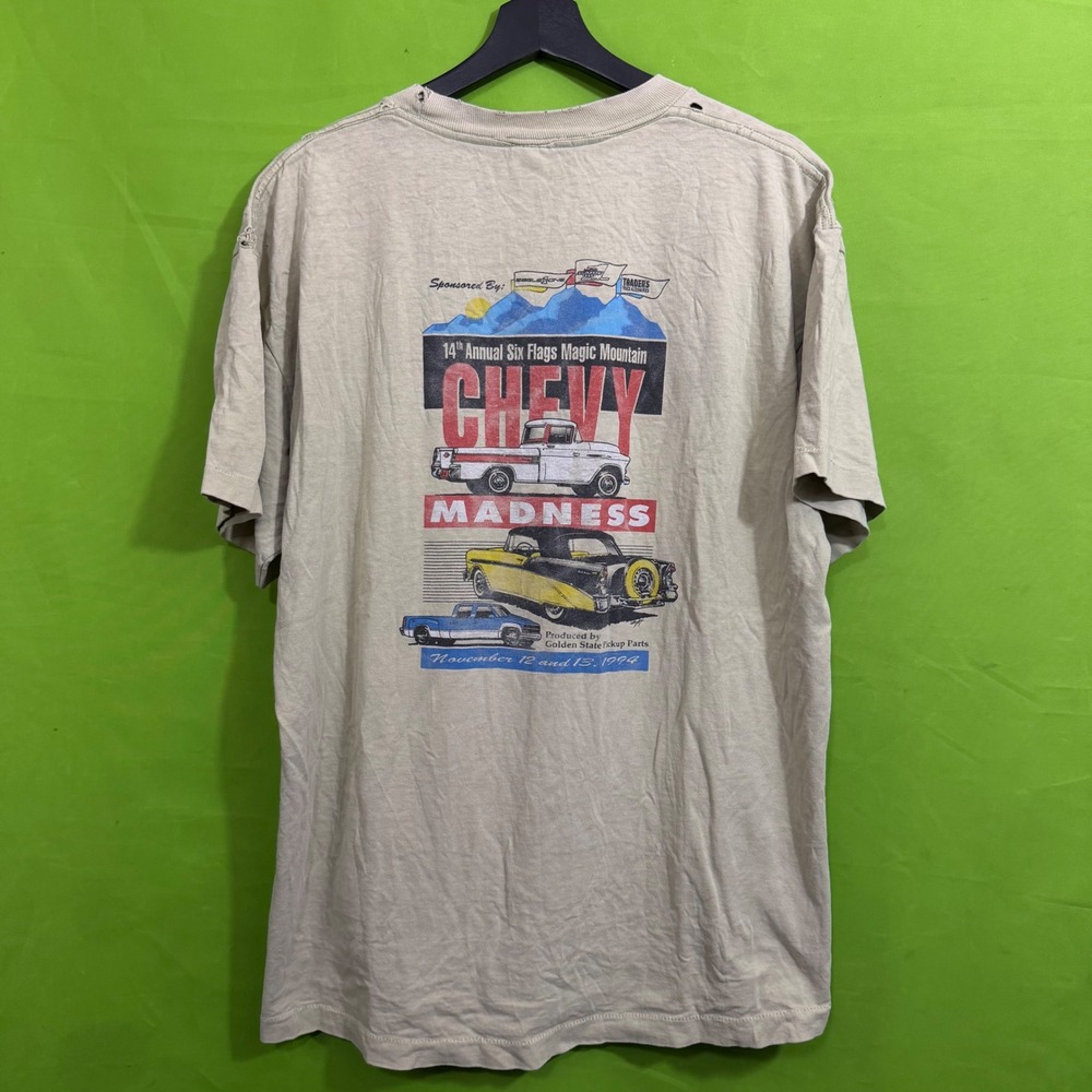 Vintage 1994 Chevy Madness Shirt LARGE Six Flags Magic Mountain Anvil Distressed
